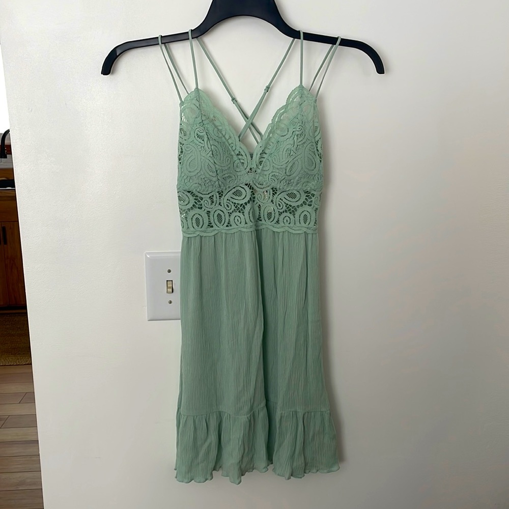 PINK Victoria's Secret Sage Green Lace Slip Dress